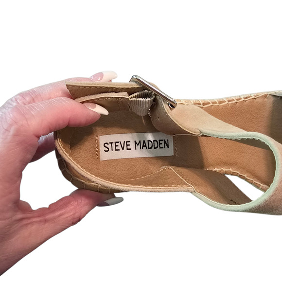 Steve Madden Womens Uri Wedge Sandal Espadrille Slingback Size 9.5M Tan Suede - Picture 4 of 10